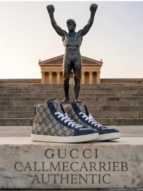 🛍️Gucci Authentic Navy GG Canvas High-Top Sneaker with White Laces